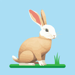 Rabbit vector illustration isolated on blue background. Cute rabbit cartoon	