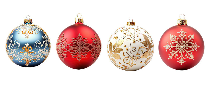 Christmas Ornament balls for decoration in new year festival party isolated on clean png background, Xmas luxury glass ball elements, with Generative Ai.