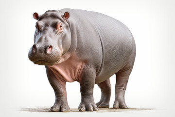Hippo isolated on white background. Animal left side portrait.