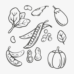 vegetables doodle set hand drawn illustration