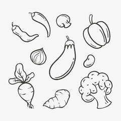 vegetables doodle set hand drawn illustration