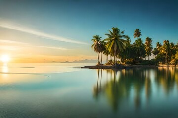 Fototapeta na wymiar beach with palm trees generated by AI technology