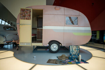 vintage silver car and caravan