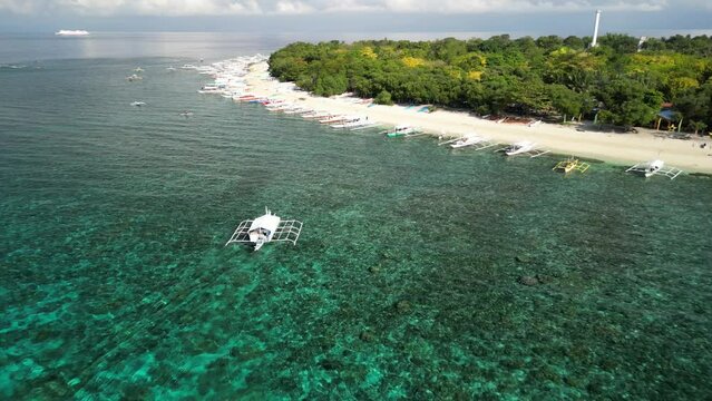 philippines, tropical, island, balicasag, ocean, bohol, boats, banka boat