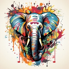 animals illustration tshirt design with colorful splash