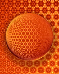 Hexagonal Radiance: Luminous Orange Sphere Adorned with an Intricate Honeycomb Pattern