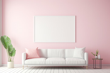 Mockup of a painting in a pink interior. Wall mockup. barbiecore. Minimalist interior