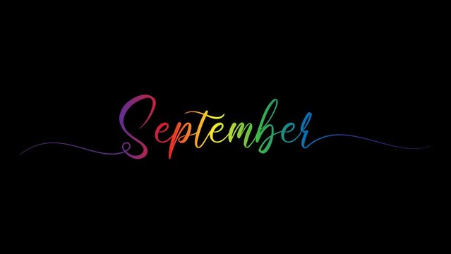 september letter animation 4k calligraphy banner colorful gradient
