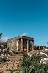 The ancient ruins surrounding the Kanlidivane Sinkhole in Mersin, Turkey. They are remnants from the early Christian period in Anatolia.