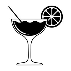 Vector icon - cocktail with a slice of citrus and a straw.