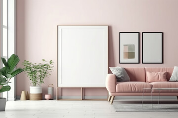 Print frame mockup in feminine pink design room