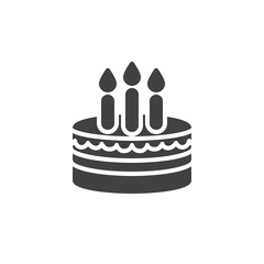 Cake with three candles vector icon