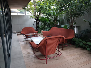 Modern Sofa and furniture on rooftop garden.relax space.