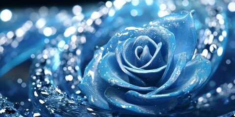 Blue rose on blue background. 3d rendering, 3d illustration.