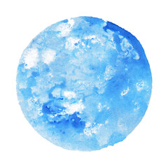 青い水彩で描いた涼やかな丸イラスト　背景透明