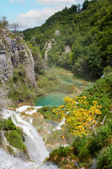 Fototapeta na wymiar landscape waterfalls cascades in the Plitvice Lakes National Park (Nacionalni park Plitvička jezera) in the state of Gospić in Croatia