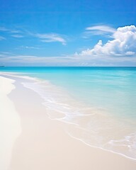 Fototapeta na wymiar Warm white sand beach, clear blue water.
