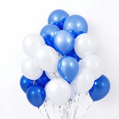 blue and white balloons on white background. birthday, wedding or other events Generative AI