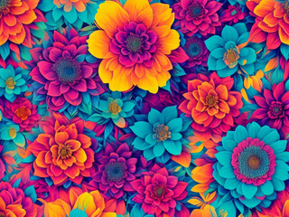 Fototapeta na wymiar Illustration background bursts to life with a riot of vibrant and colorful flowers.