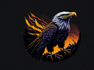 Eagle illustration on a black background, its majestic presence symbolizing freedom and strength.