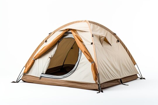 A beige tent on a white background