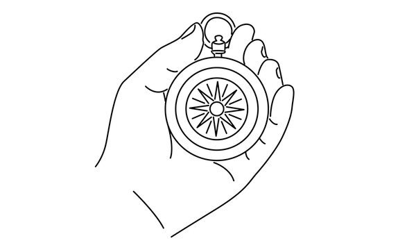 recommend clip art: line art of hand holding compass