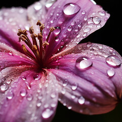 The intricate details of a delicate flower petal covered in morning dew, using a macro lens to reveal the delicate droplets and the textures that make up the unique beauty of nature
