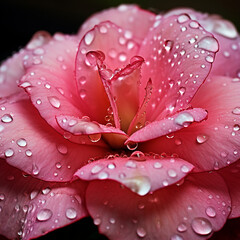 The intricate details of a delicate flower petal covered in morning dew, using a macro lens to reveal the delicate droplets and the textures that make up the unique beauty of nature