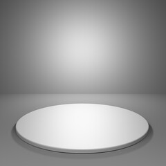 White Circle Podium and spotlight, minimalist style, Background, Studio Copy Space, 3d rendering illustration.
