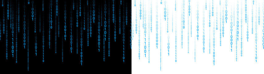 hacker background with blue binary bit code streaming down or falling down transparent background