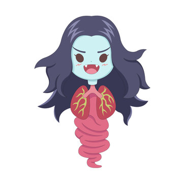 Cute style Thai ghost Krasue cartoon illustration