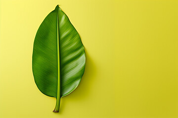 Green leaf on a yellow background