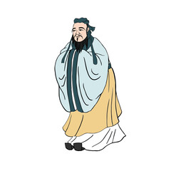 Confucius, philosopher, cartoon, China, teacher, education, illustration, ancient, tradition, sage,