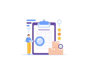 QC or quality control. check and control the product quality. ensuring that the resulting product is of high quality. product management. Premium and starred products. illustration concept design