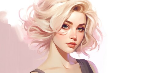 illustration of charming blonde young woman, generative AI