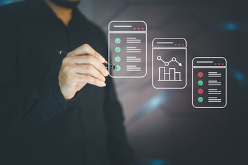 Online business contract Electronic signature, e-signing, digital document management, paperless office, signing business contract concept.
