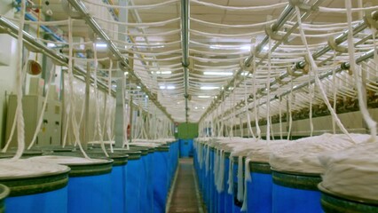Cotton thread spinning machines, interior of a cotton processing factory