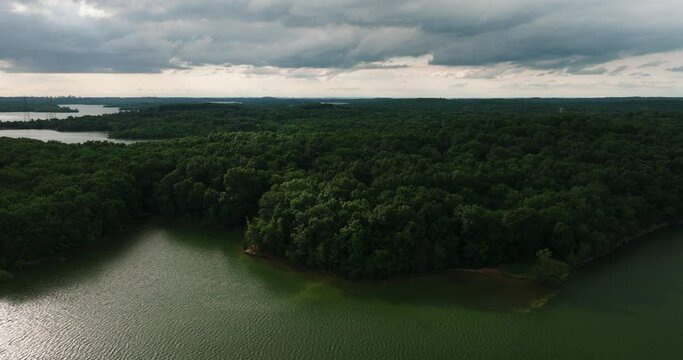 Panoramic View Of Long Hunter State Park Forest And Percy Priest Lake In Tennessee, USA. - aerial