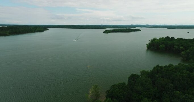 Percy Priest Lake At Long Hunter State Park In Tennessee, Southeastern United States. Aerial Drone Shot