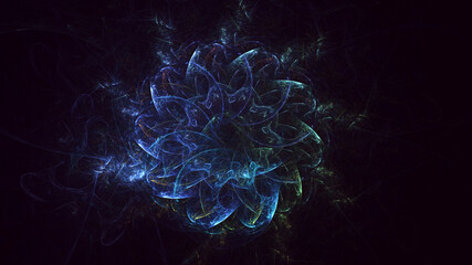 3D rendering abstract multicolored fractal light background with bright center