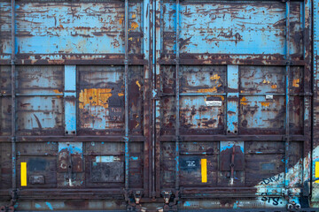 Close up detail of train car doors