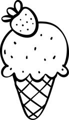 Cute Birthday ice cream cake outline doodle cartoon illustration