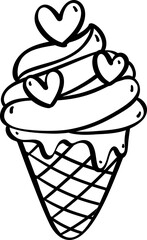 Cute Birthday ice cream cake outline doodle cartoon illustration