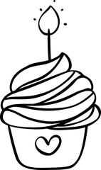 Cute Birthday cake cupcake outline doodle cartoon illustration