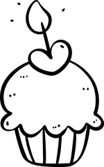 Cute Birthday cake cupcake outline doodle cartoon illustration