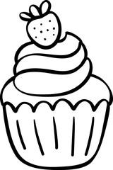 Cute Birthday cake outline doodle cartoon illustration