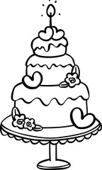 Cute Birthday cake outline doodle cartoon illustration