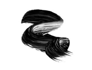 Black mascara brushstroke swatch isolated on transparent background. Cosmetic mascara smudged smear for design.