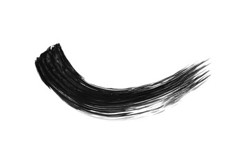 Black mascara brushstroke swatch isolated on transparent background. Cosmetic mascara smudged smear for design. - 635342181