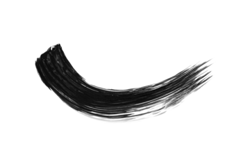 Black mascara brushstroke swatch isolated on transparent background. Cosmetic mascara smudged smear for design.